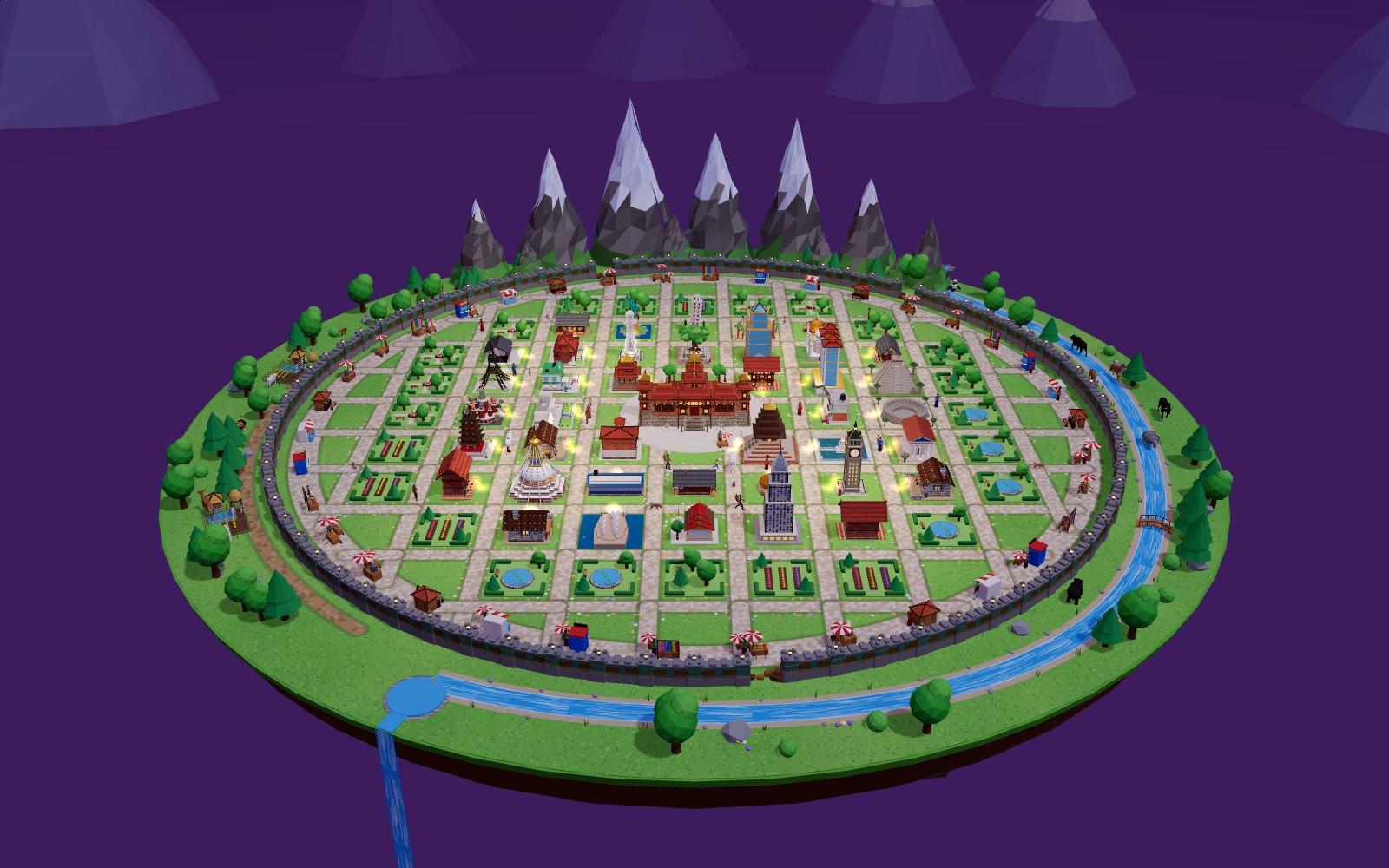 The city at night with warm lit windows.